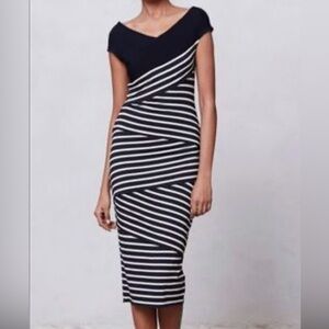 Anthropologie Navy and Cream Asymmetrical Dress